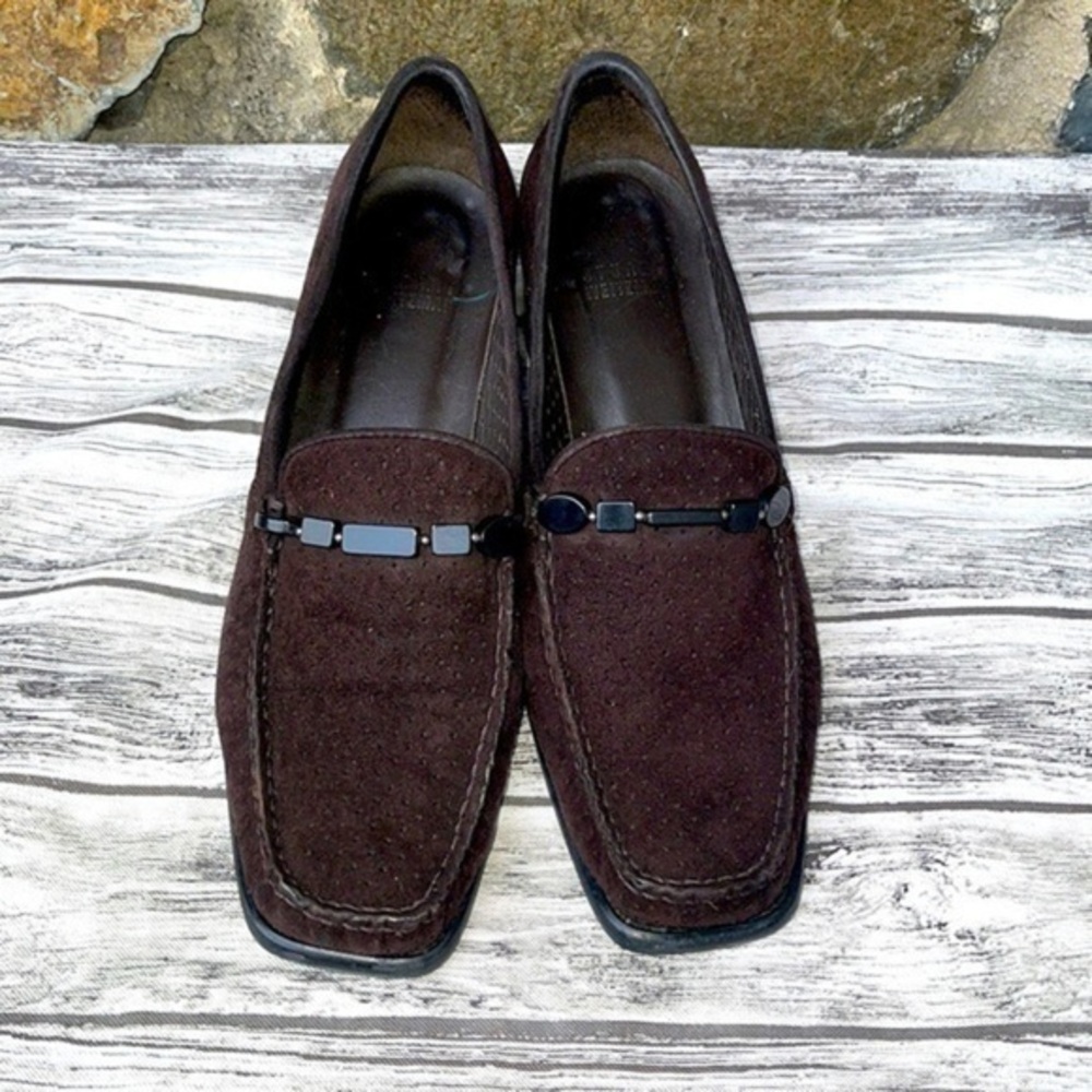 Stuart Weitzman Black Loafer Perforated Suede Flats size 7.5